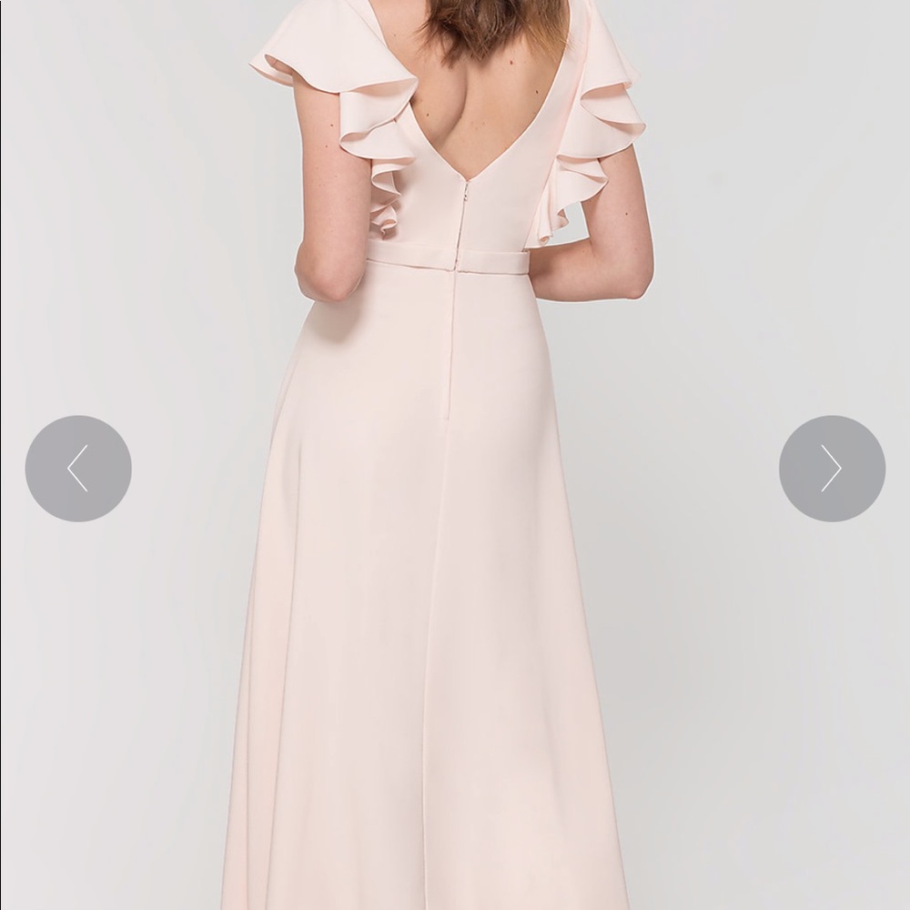Beautiful v-neck and v-back, flutter sleeved gown